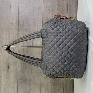 MZ Wallace Gray Quilted Nylon Leather Tote Shoulder Bag